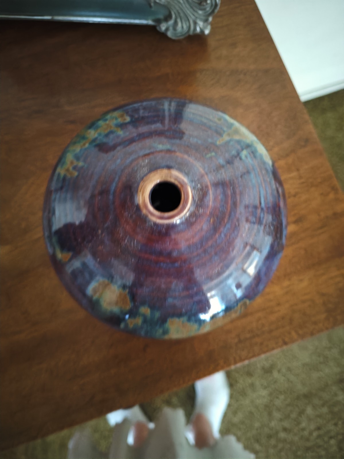 VIVIKA & OTTO HEINO GLOSSY WEED VASE POT PURPLE WITH BROWN & GREEN HUES