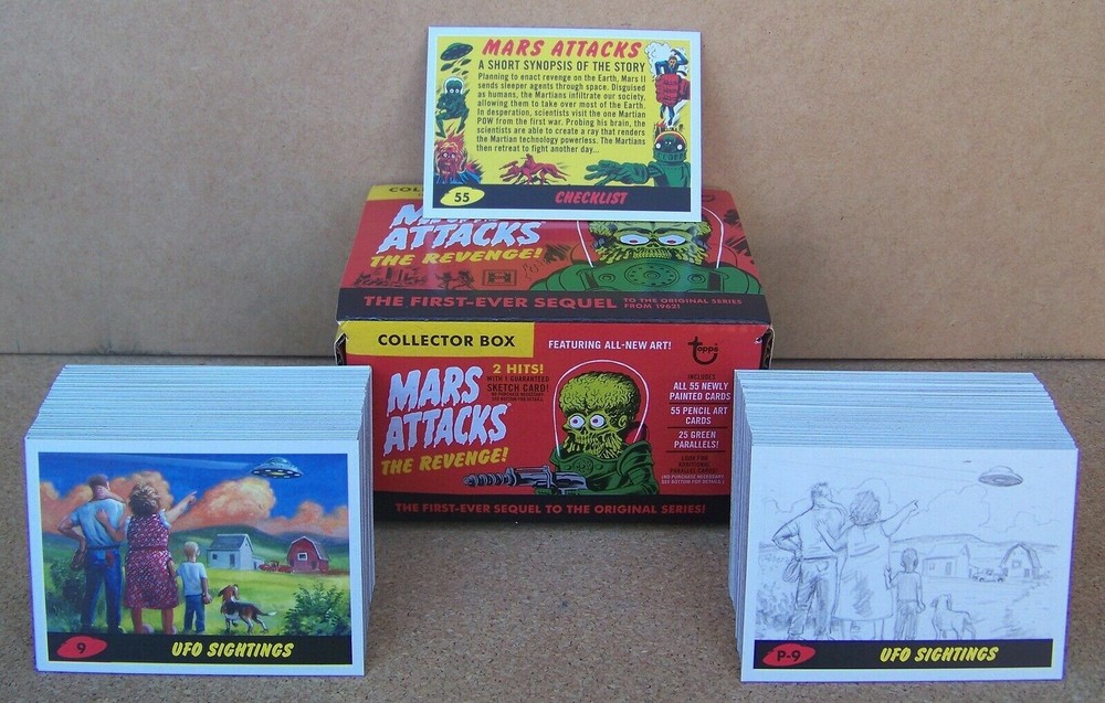 MARS ATTACKS REVENGE TOPPS 2017 SET OF 110 CARD (1-55 & P1-P55) WITH EMPTY BOX