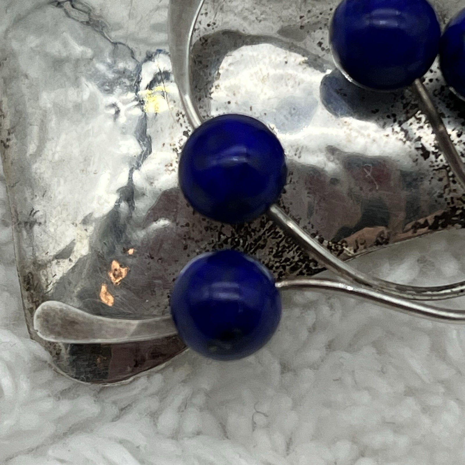 Sterling Silver Jewelry Set Brooch Earrings Lapis Modernist Signed Jean Newlin