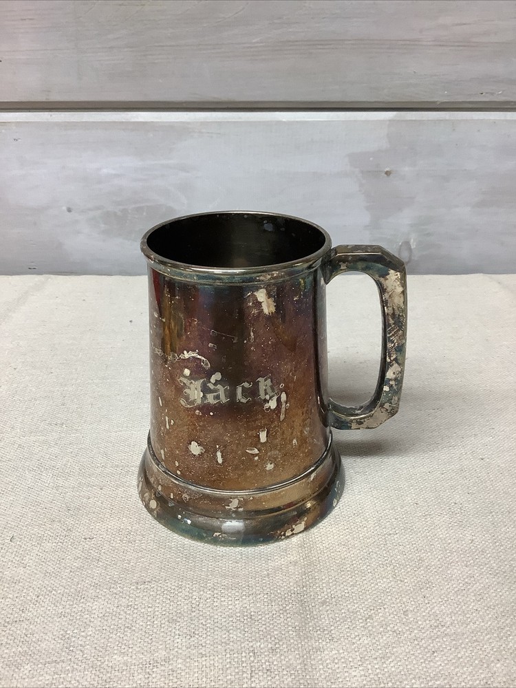Vintage E.P.N.S. Brass Stein electro-plated nickel silver INDIA Engraved Jack