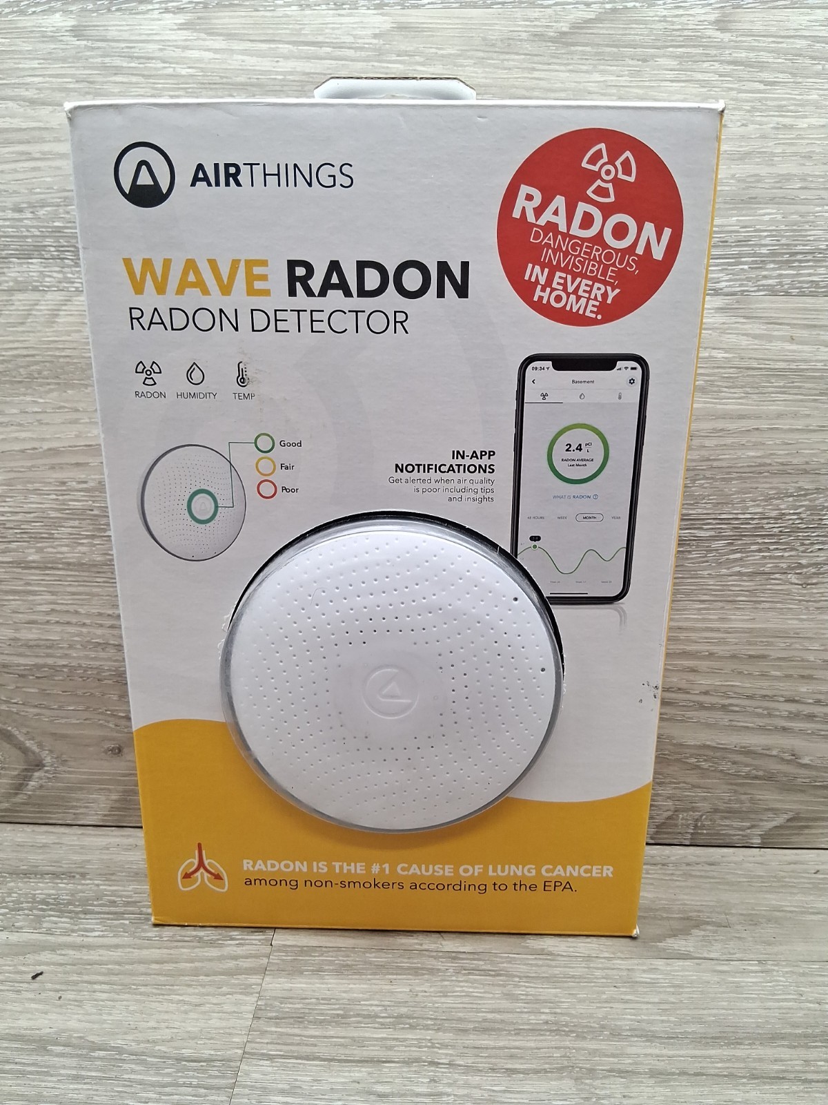 Airthings Wave Radon 2951 Radon Detector Humidity & Temperature Monitoring
