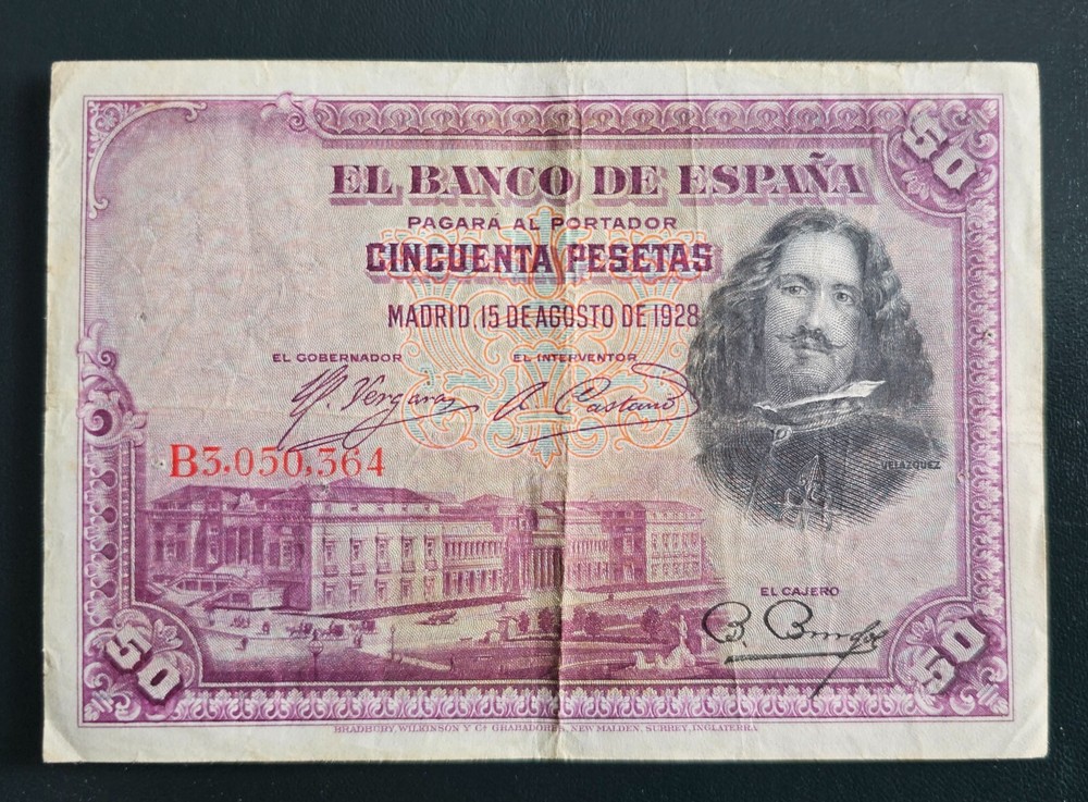 Old Spain Banknote 50 Pesetas 1928