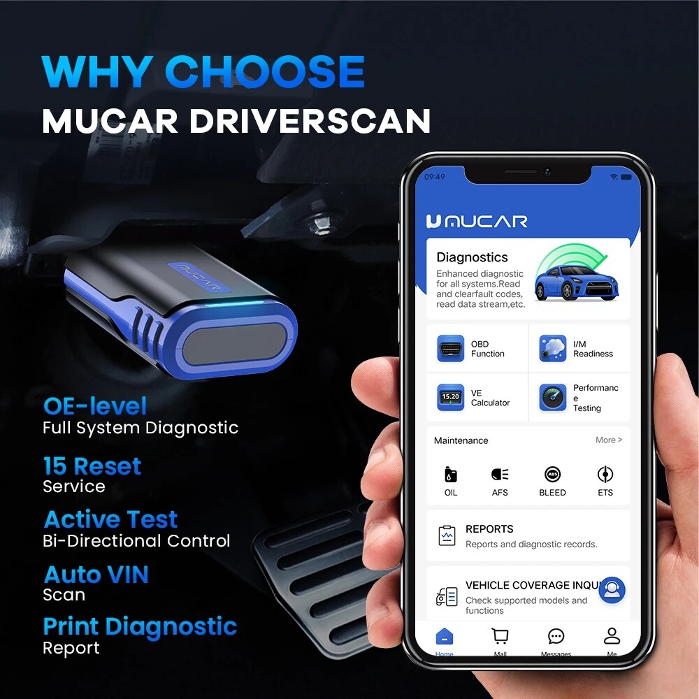 MUCAR DriverScan Bluetooth OBD2 Car Diagnostic Scanner Full System Active Test