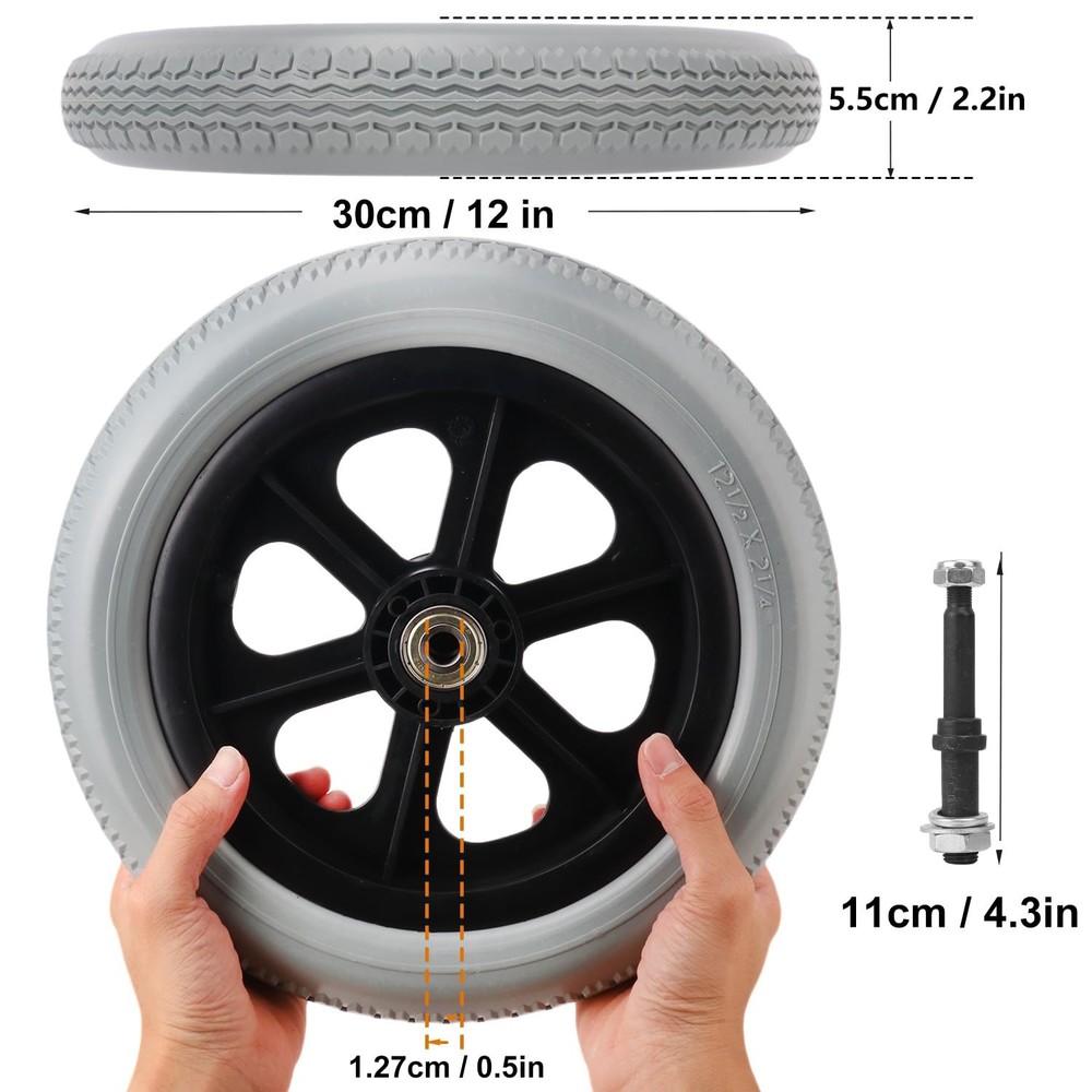 2-pack 12 Inch Solid Tire Construction Premium Plastic Spoked Wheel (grey), 1...