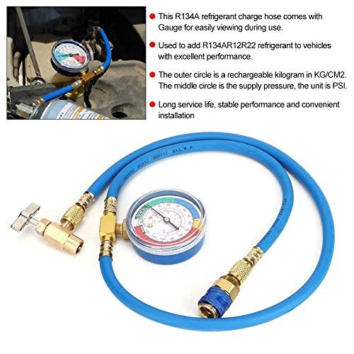 R134A Recharge Hose Kit with Gauge, AC Refrigerant Charge Hose, Self-Sealing R
