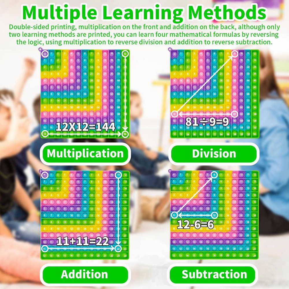 Educational Learning Toys for Kids - Interactive Math Pop Board, 12x12 Chart