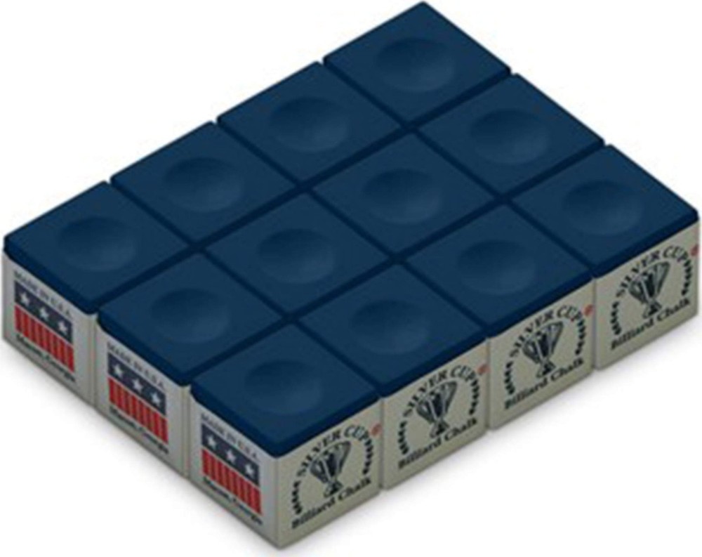 Silver Cup Billiard CHALK - ONE DOZEN Blue