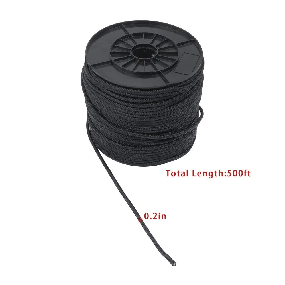 1/4" × 500' Black Nylon Rope Sturdy Spool Solid Braid Knot Rope Multipurpose