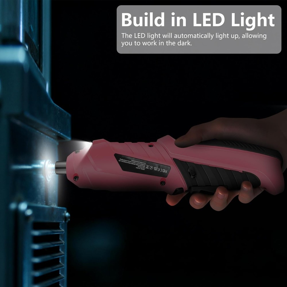 Stylish 3.6V Pink Cordless Screwdriver with 14 Bits & LED Light - Efficient Tool