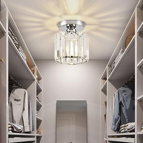 Semi Flush Mount Ceiling Light, Crystal Ceiling Light Silver Silver Round