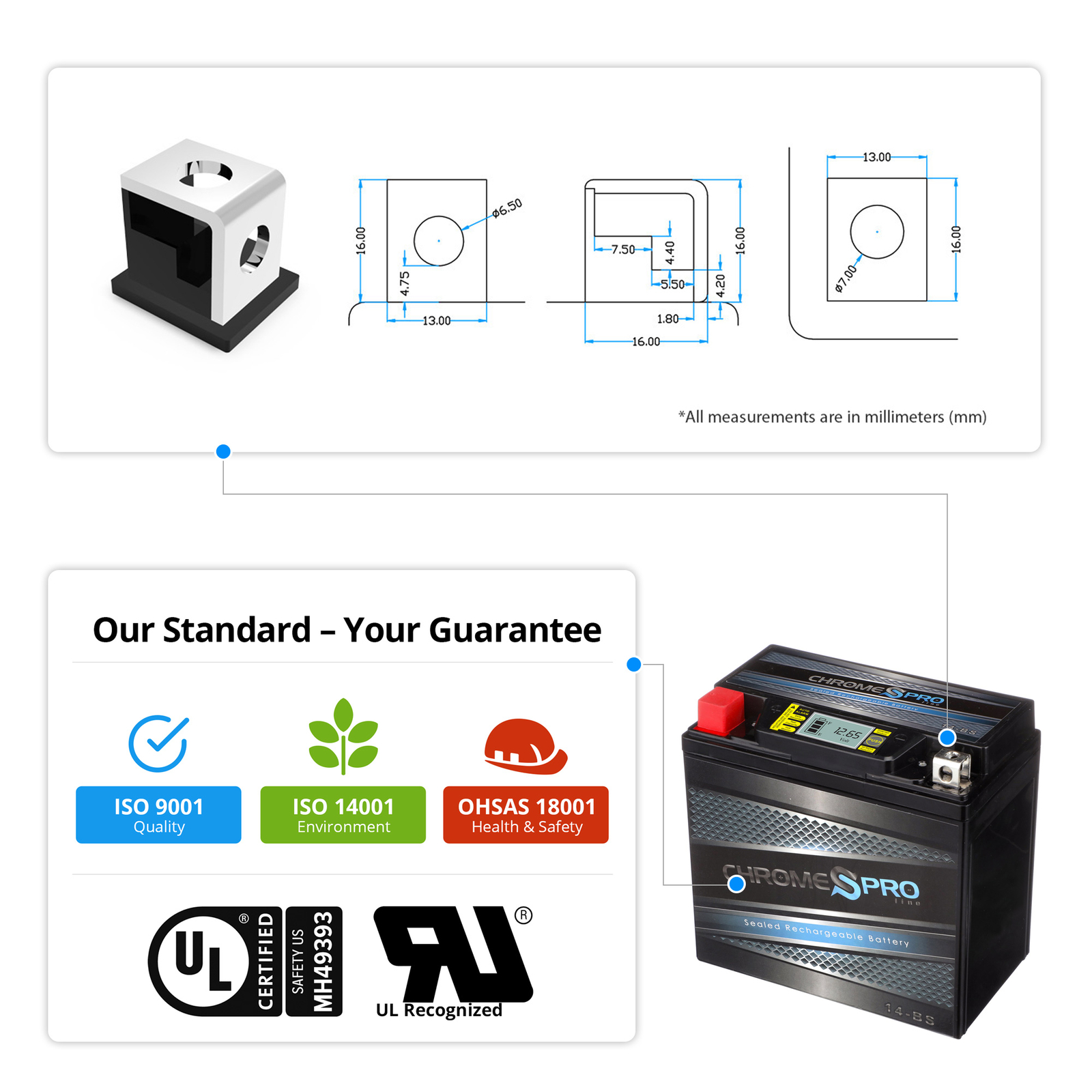 YTX14-BS Chrome Pro Series High Performance iGel Powersport Battery