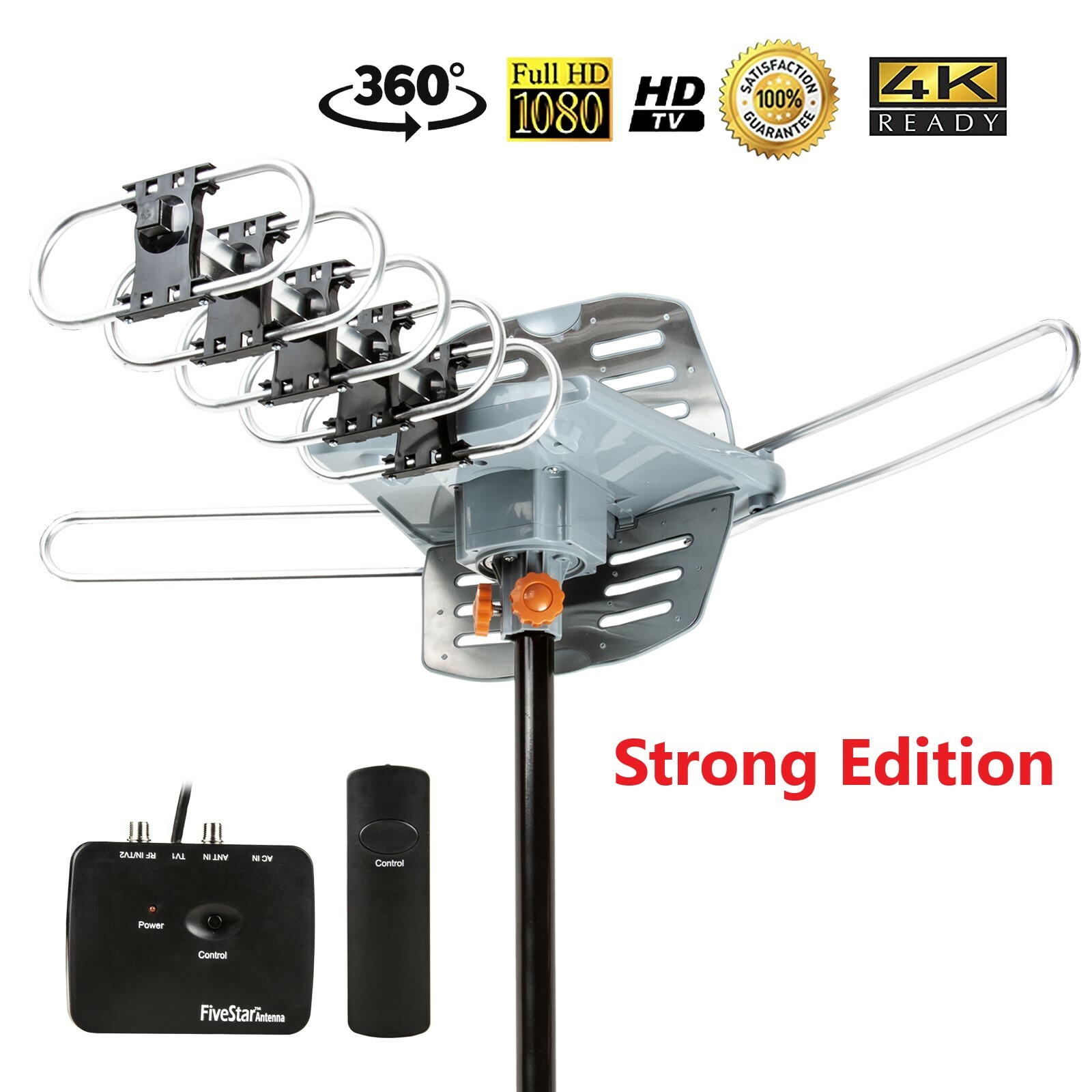 Outdoor Antenna 150 Mile 360 Degree Rotation OTA Amplified HDTV Antenna for 2TVs