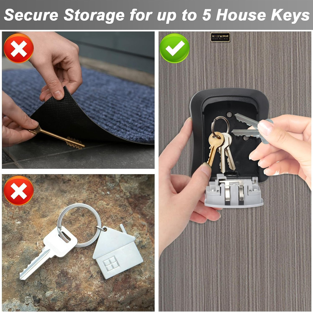 Key Lock Box for Outside, Wall Mounted, Waterproof Resettable Code Safe Security