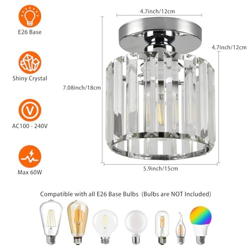 Semi Flush Mount Ceiling Light, Crystal Ceiling Light Silver Silver Round