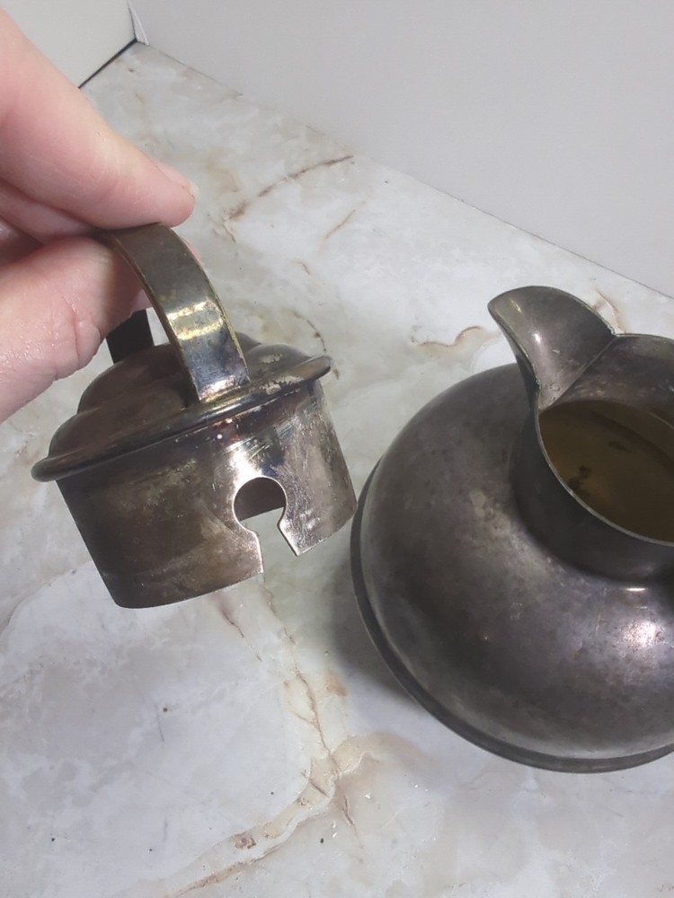 Vintage Sheffield Silver Plated Tea Pot Leaf tea strainer Bamboo Wrap Handle USA