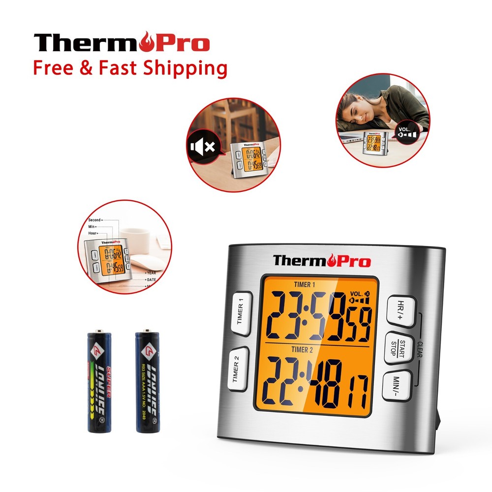 ThermoPro TM02 Digital LCD Kitchen Timer Dual Countdown Cooking Timer Loud Alarm