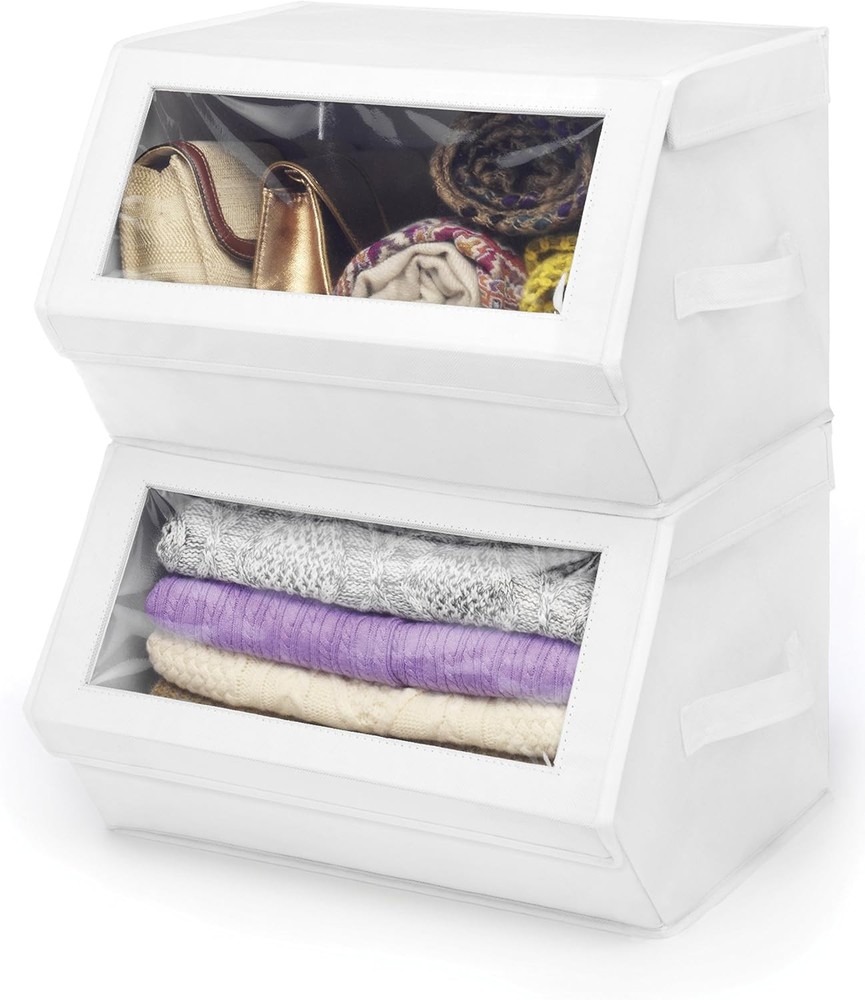 Stackable Window Storage Box White 14 L x 15 W x 10 H