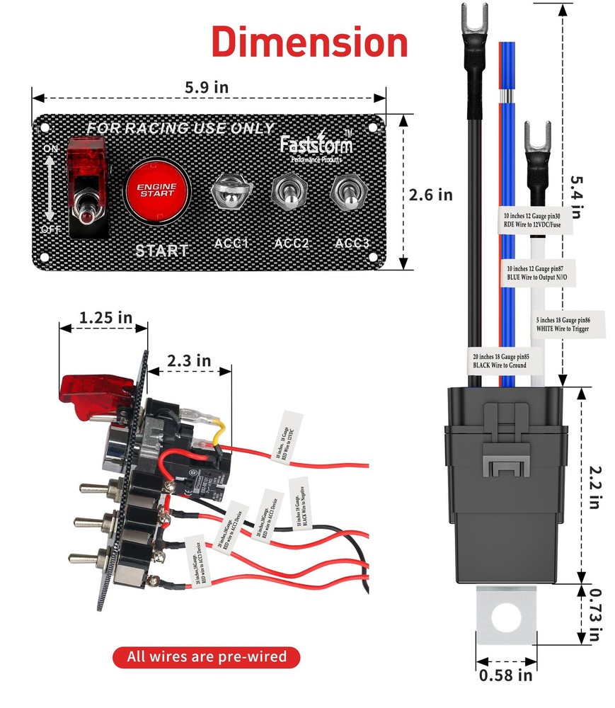 Ignition Rocker Switch Panel 12V 5 in 1 with Engine Push Button Toggle Switch...