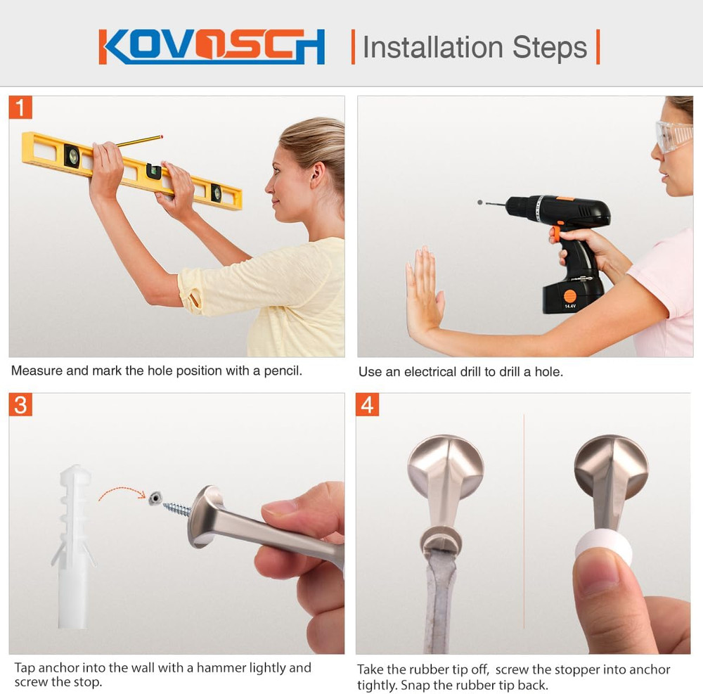 6 Pack Solid Rigid Door Stops - Heavy Duty Door Stoppers Wall Protector with Sof