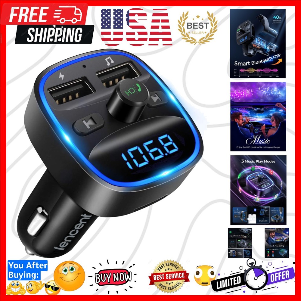 FM Transmitter, Bluetooth FM Transmitter Wireless Radio Adapter Car Kit with ...