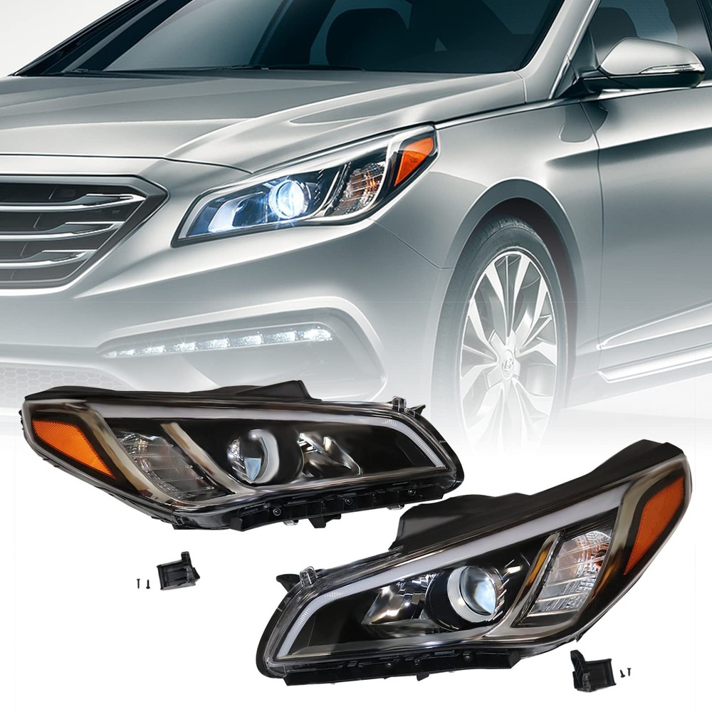Halogen Front Headlights for 2015-2017 Sonata Driver Passenger Side Pair