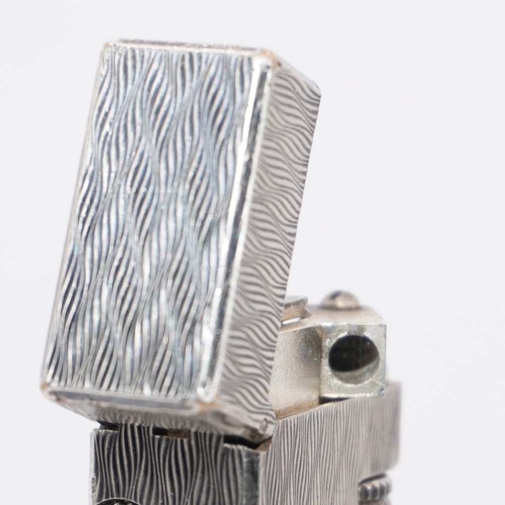 Dunhill Rollagas Lighter Silver CHEVRON Pattern-Ultrasonically cleaned_Working