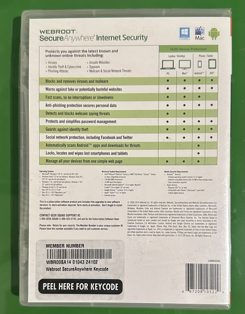 Webroot SecureAnywhere Internet Security 3 Devices PC Mac Android iOS New Sealed