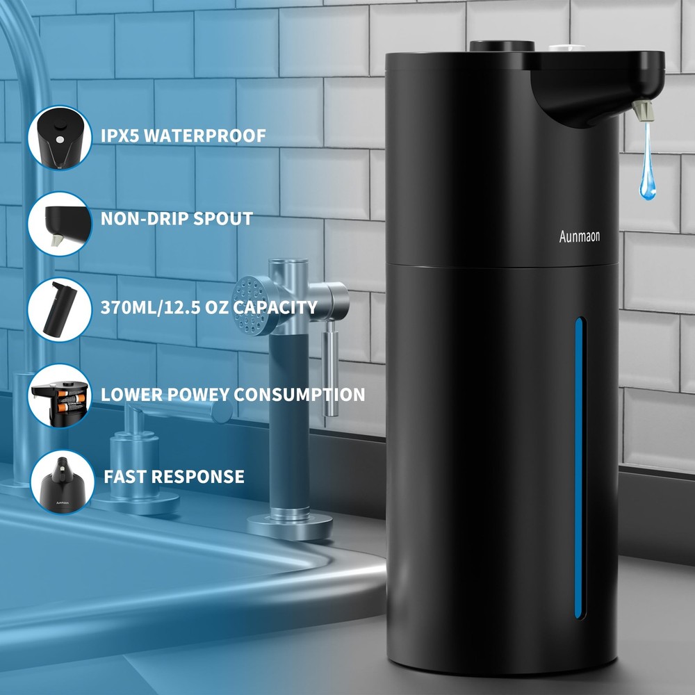 Aunmaon Automatic Soap Dispenser Touchless, Hands-Free, Multi Bright Black