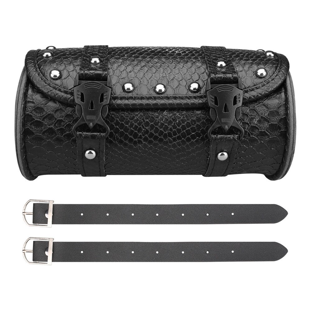 Motorcycle Front Fork Tool Roll Bag PU Leather Saddlebag Handlebar Storage Pouch