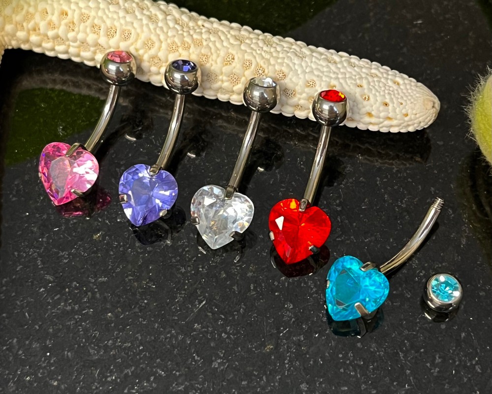 Solid Implant Grade Titanium Heart Gem Belly Button Ring 14g Navel Naval