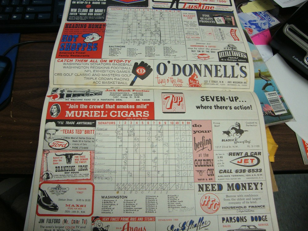 1965 WASHINGTON SENATORS OFFICIAL PROGRAM V BALTIMORE!
