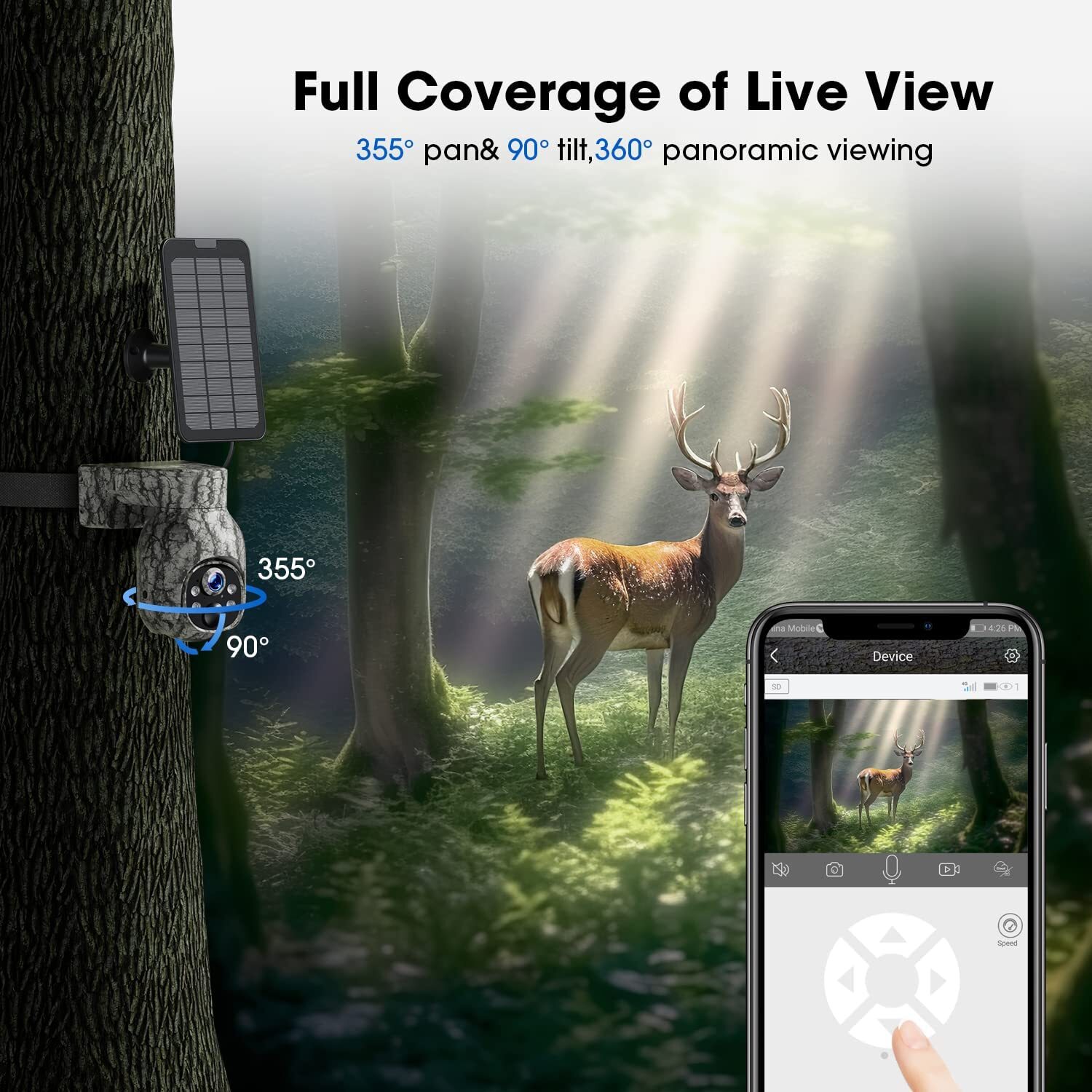 Campark Solar Powered 4G LTE Cellular 2K PTZ Trail Camera Hunting Cam + SIM Card