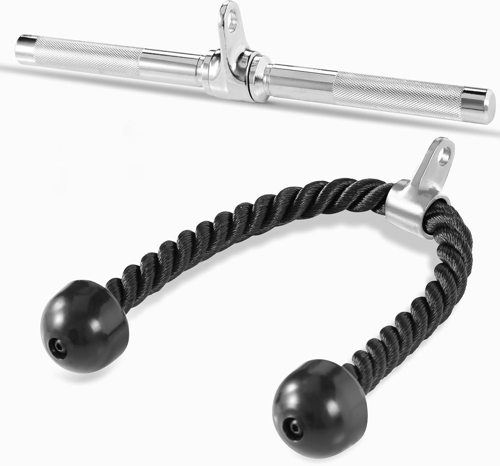 Cable Machine Attachment Row Handles Tricep Rope Straight Bar V Bar LAT Pulldown