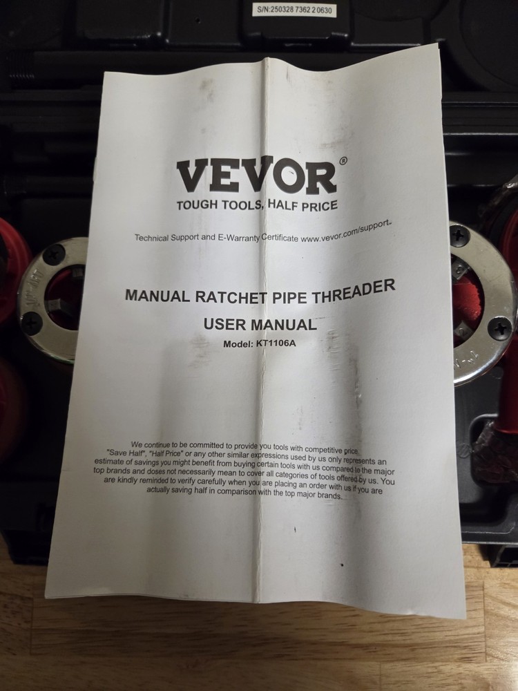 VEVOR KT1106A Manual ratcheting Pipe Threader Set