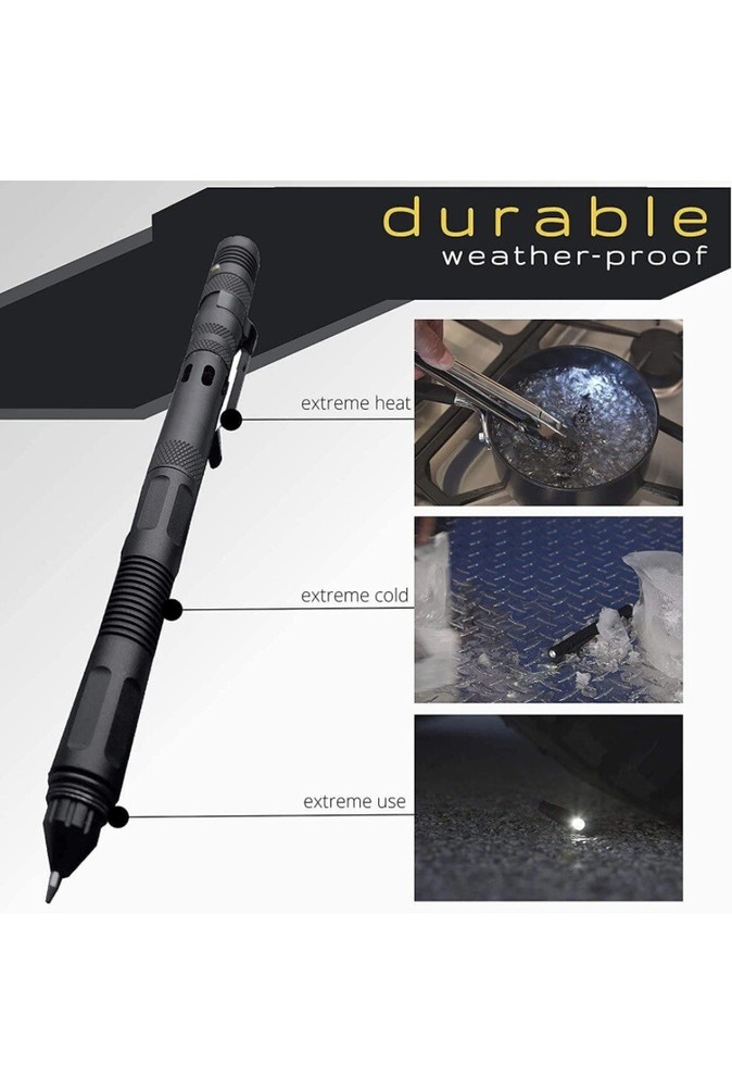 Multifunction Tac Pen Flashlight 9 in 1 Tool Kit Camping Compact Lightweight New