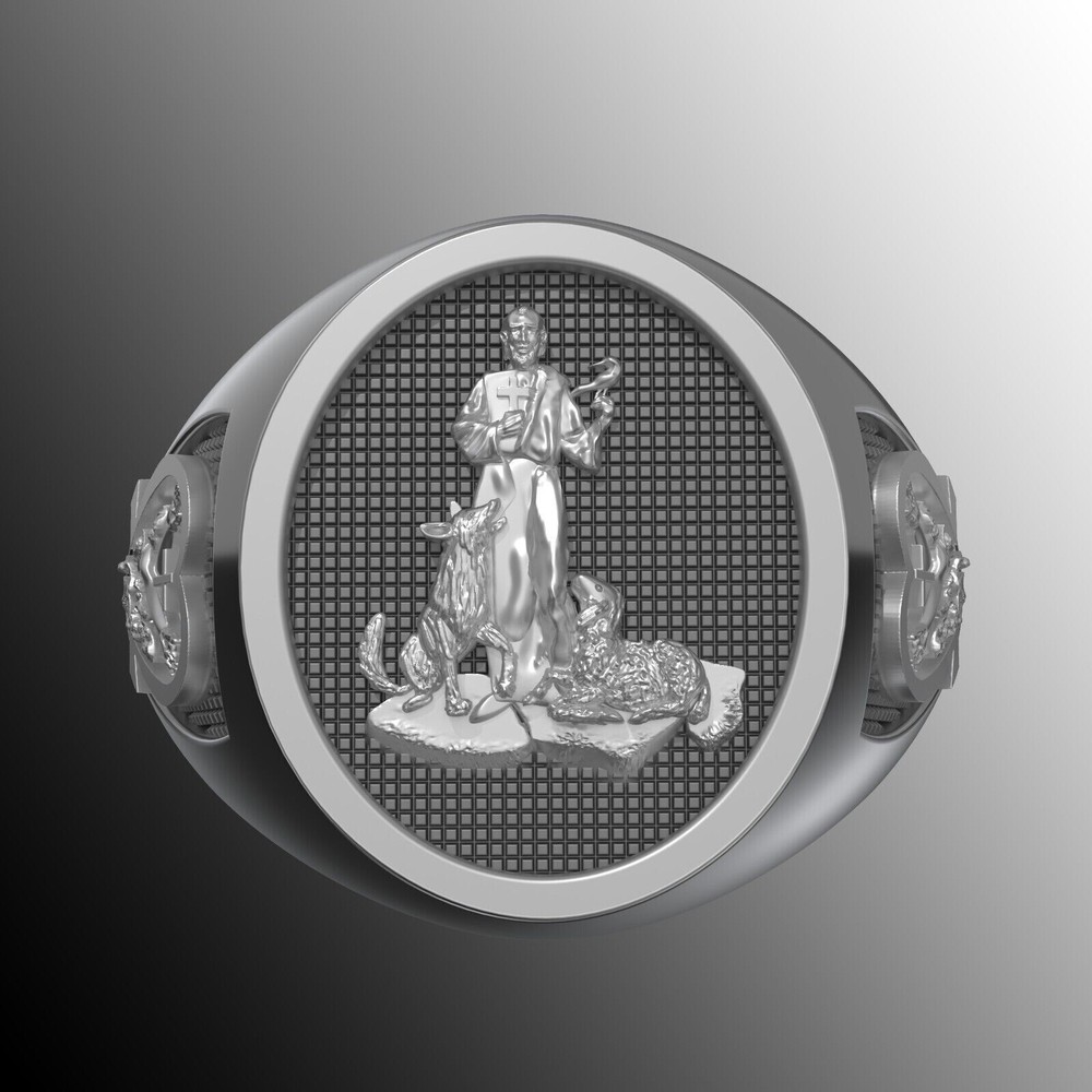 Saint Francis Solid Sterling Silver Men's Ring Size 10.5