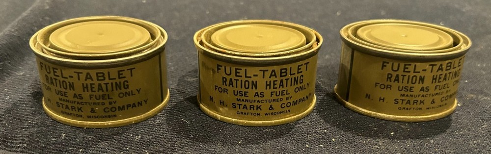 3 WWII US Army Mess Ration Fuel Tablet Heating Tins Metal Cans New Unopened