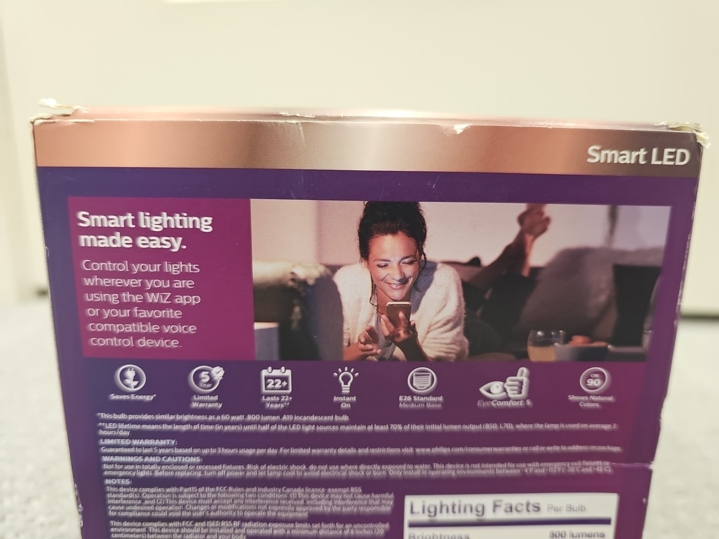 2 PACK Philips Wiz LED Wi-Fi Smart Bulb Full Color 60W REPLACEMENT 2 BULBS LB27