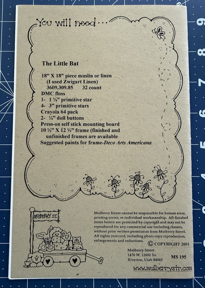Mulberry Street Stitchery LITTLE BAT Pattern