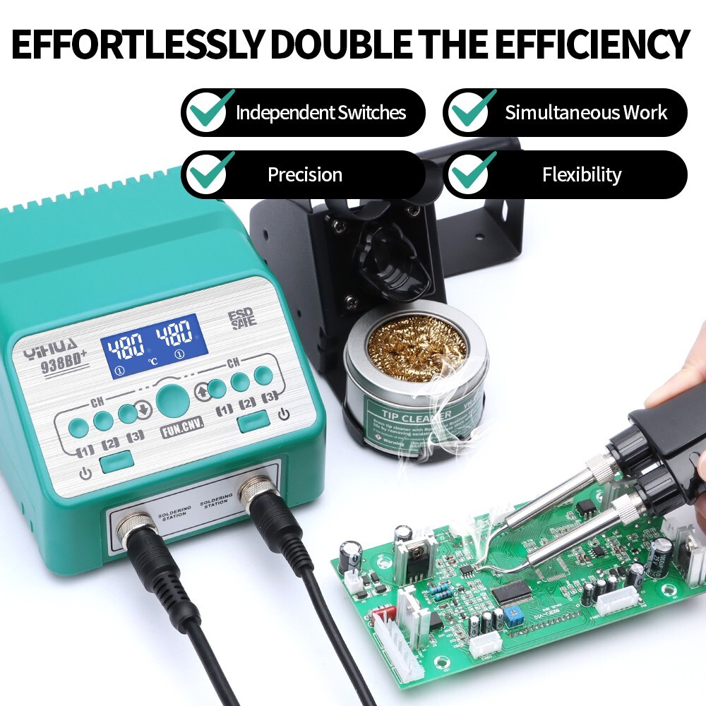 YIHUA 938BD+ Tweezers Soldering Station 2 in 1 Soldering Iron Kit Rework Station