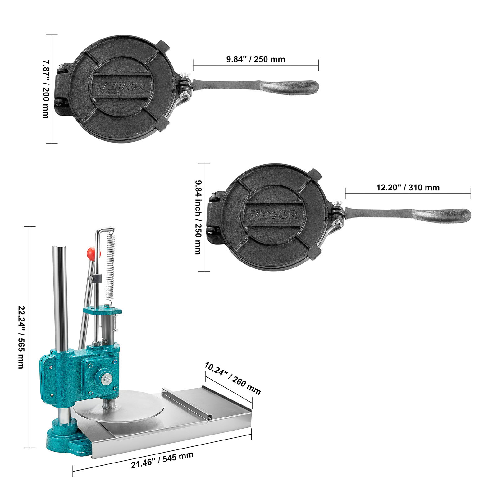 VEVOR 8/9/10 Inch Tortilla Press Chapati Maker Roti Dough Press Maker Cast Iron