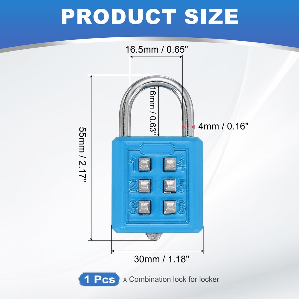 Push Button Combination Padlock 6-Digit 3-Position Lock Sky Blue