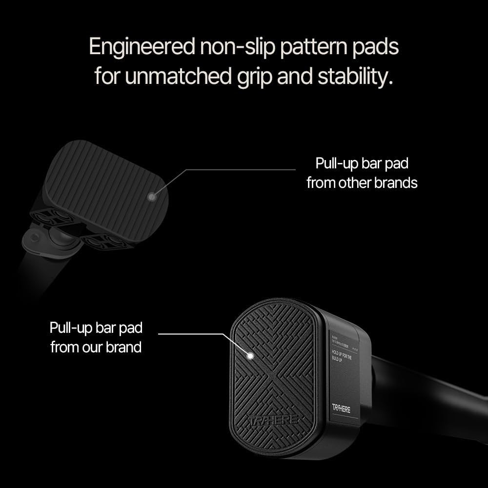 Doorway Pull Up Bar, Patented Flat Structure with Uninterrupted Full-Length Grip