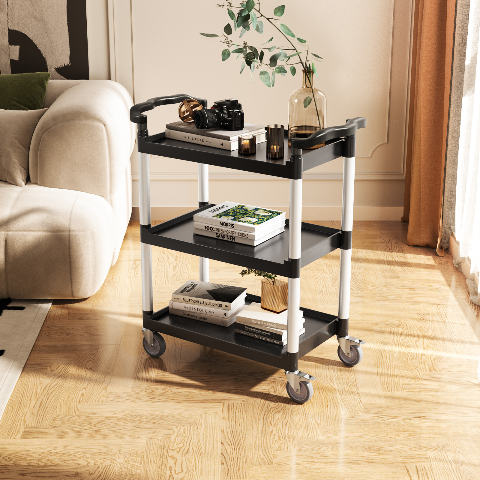 VEVOR Heavy Duty Utility Cart 300 lbs Capacity 2-tier Service Cart with Wheels