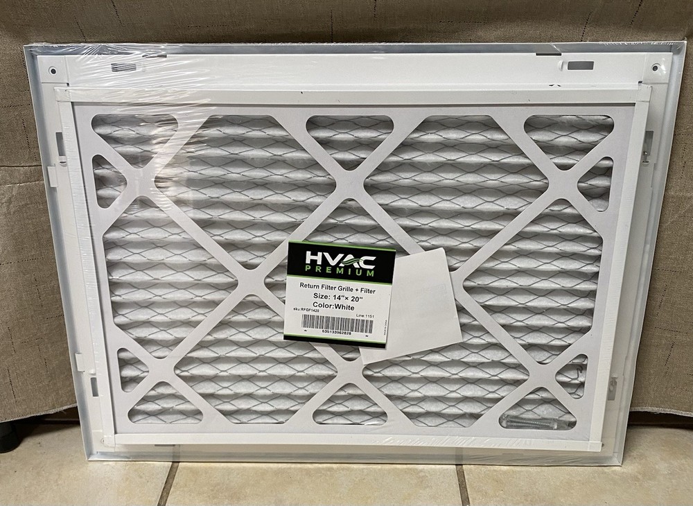 Return Filter Grille + Filter  HVAC PREMIUM Size 14”x20”  Color White