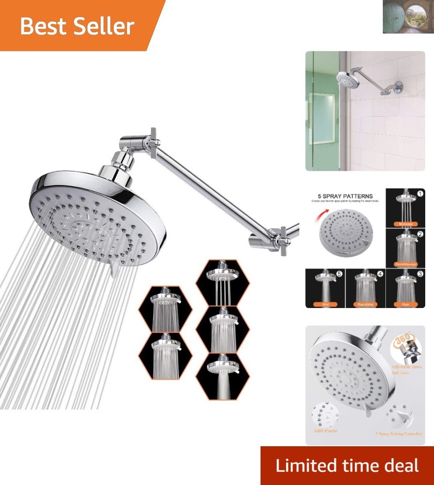 5-Function High-Pressure Shower Head with 11-Inch Adjustable Arm, Quick Install