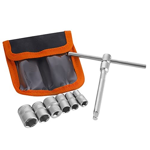Folding Mini T-Handle Socket Set 1/4'' Drive Tool Kit for Motorcycle ATV UTV,