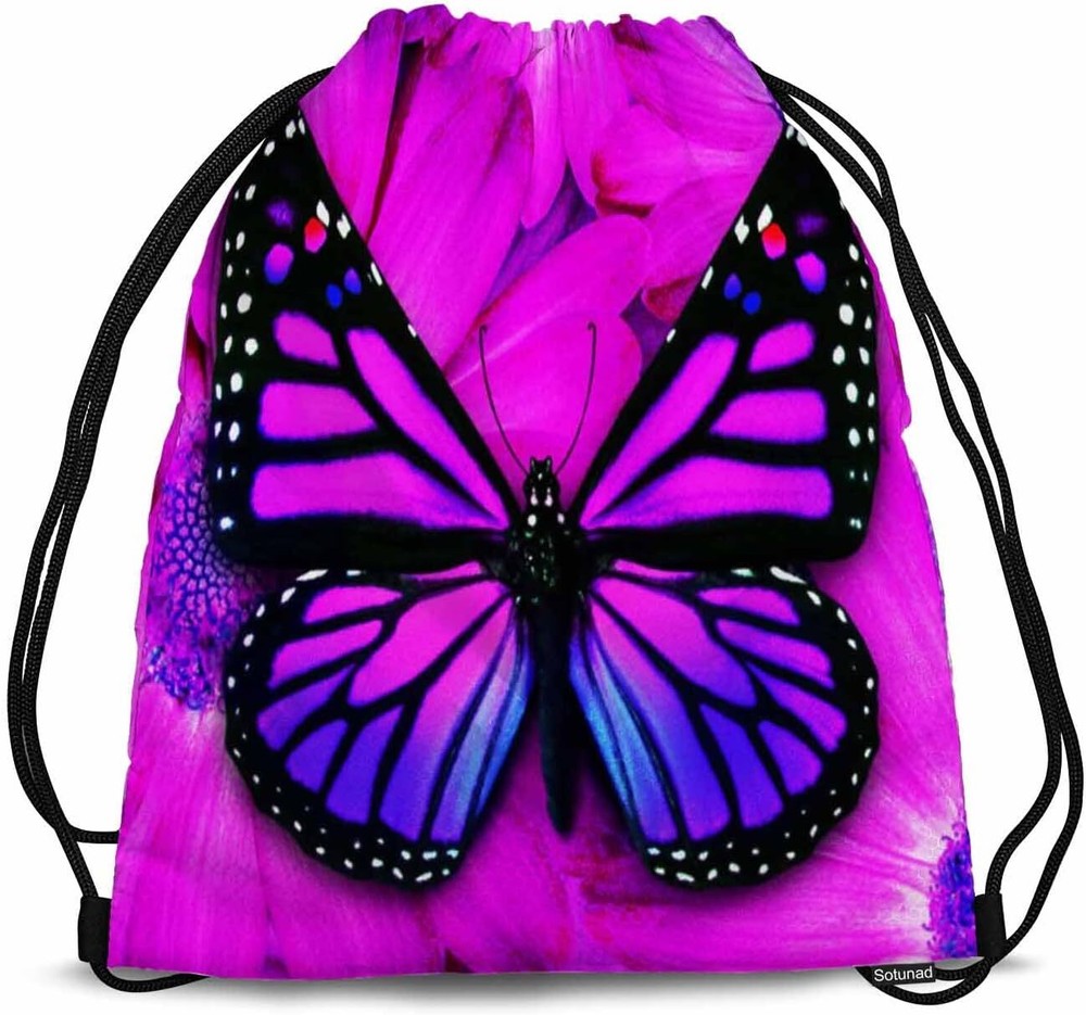 Purple Butterfly Drawstring Backpack Beautiful Insects