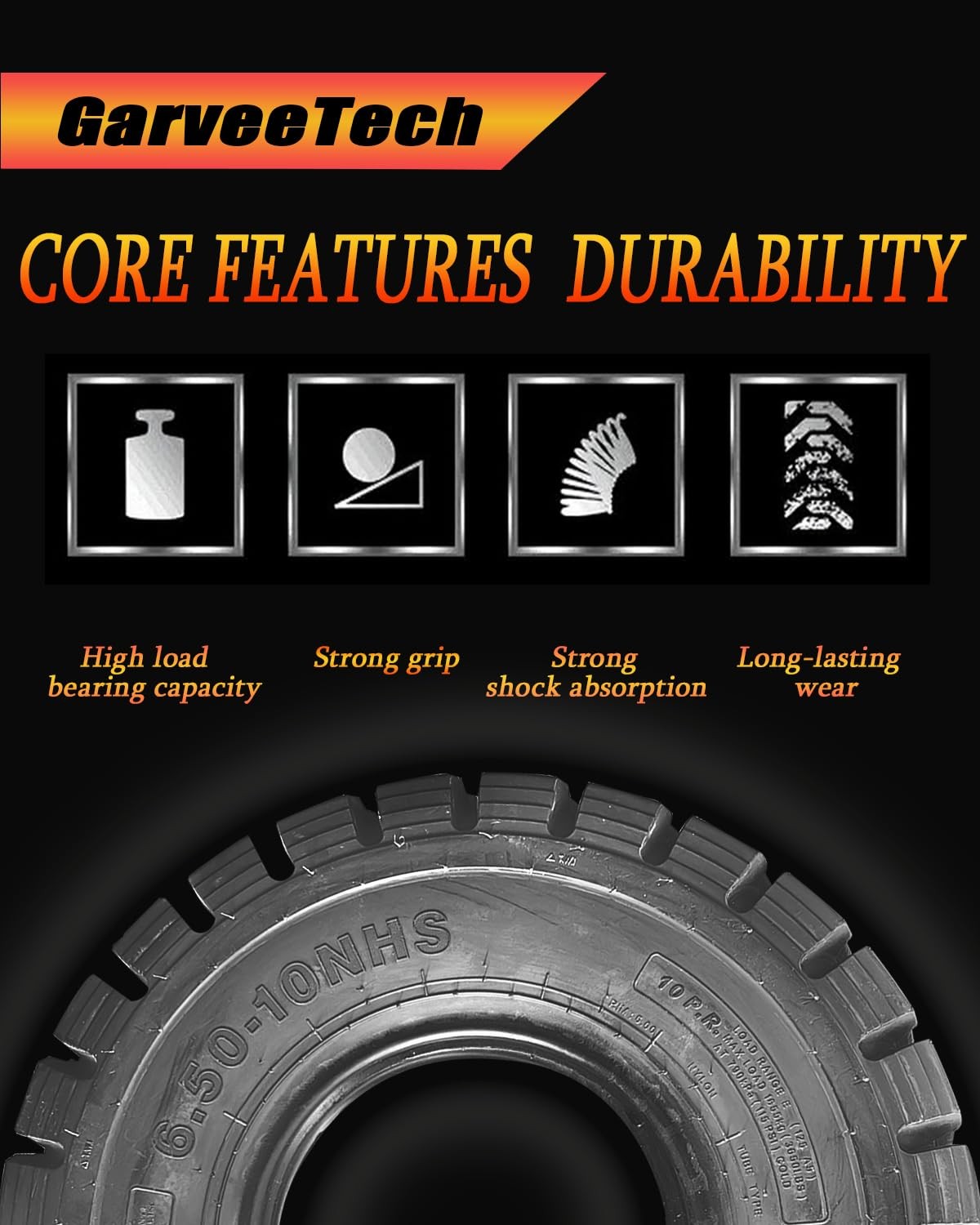 2X 6.50-10 in Heavy Duty Forklift Tire 10 PLY Tire + Inner Tube 6.50x10 Durable