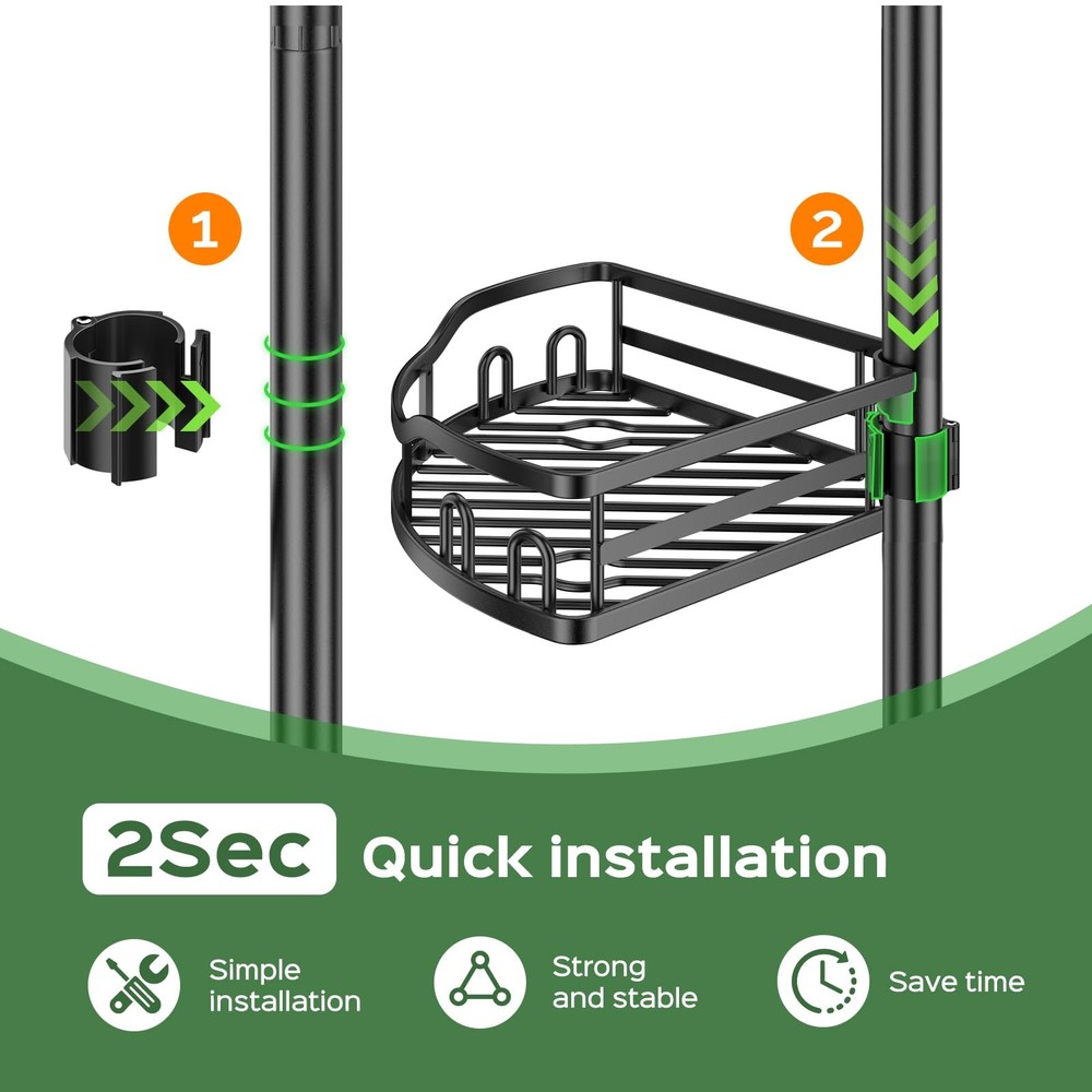 Shower Caddy Tension Pole Rustproof Quick Install Corner Bathroom Organizer S...